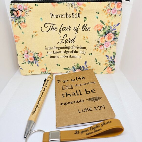 NEW INSPIRATIONAL FAITH CANVAS POUCH, NOTEPAD, PEN, BOOKMARK & KEYCHAIN GIFT SET - Picture 1 of 9